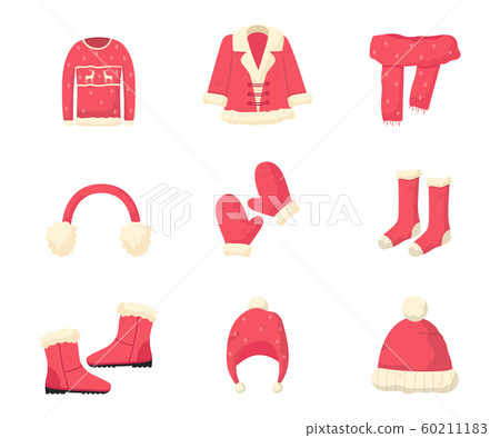 Winter clothes flat vector illustrations set Winter clothes flat vector illustrations set 60211183