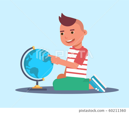 Little boy with globe flat vector illustration 60211360
