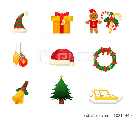 New Year decorations flat vector illustrations set New Year decorations flat vector illustrations set 60211449
