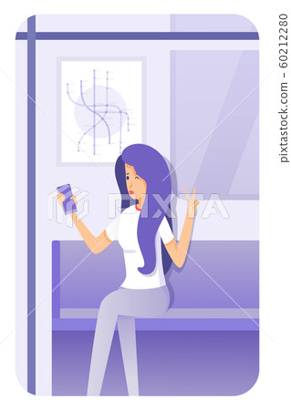 Girl in underground train flat illustration 60212280