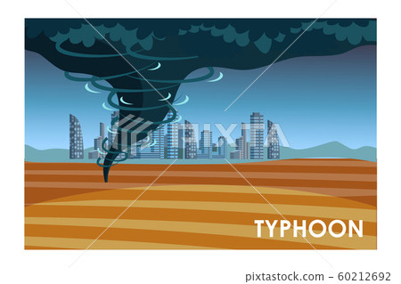 Typhoon on cityscape background flat illustration - Stock Illustration ...