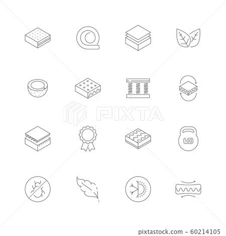 Mattress icons. Orthopedic memory foam healthcare bed air dusting latex night furniture vector icons 60214105