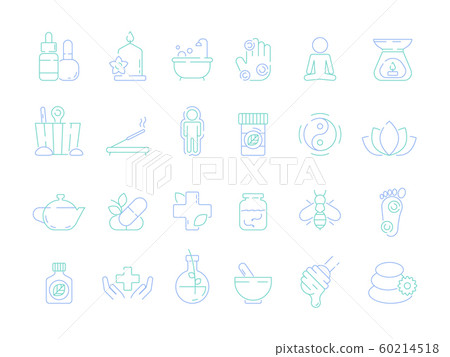Traditional naturopathy icon. Alternative herbal medicine vitamin bioenergy health osteopathy and homeopathy tools vector symbols Traditional naturopathy icon. Alternative herbal medicine vitamin bioenergy health osteopathy and homeopathy tools vector symbols 60214518