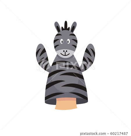 Cute cartoon zebra hand puppet with gray and black stripes Cute cartoon zebra hand puppet with gray and black stripes 60217487