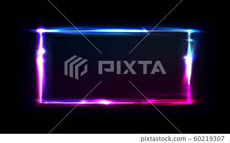 Neon frame with glow, sign and light background. Rectangle. Night club signboard with empty space 60219307