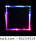 Neon frame with glow, sign and light background. Square. Night club signboard with empty space for 60219314