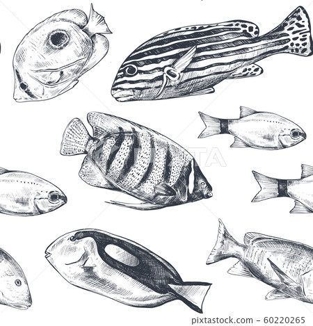 Vector monochrome seamless sea pattern with... - Stock Illustration ...