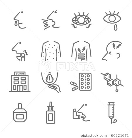 Allergy symptoms and treatment icon set Allergy symptoms and treatment icon set 60221671