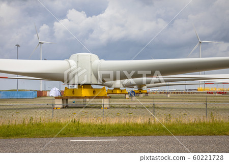 Giant rotors of wind turbine on construction yard Giant rotors of wind turbine on construction yard 60221728