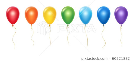 Realistic rainbow balloons vector set. Balloons with ribbons isolated on white background 60221882