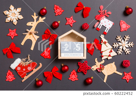 Christmas black background with holiday toys and Christmas black background with holiday toys and 60222452