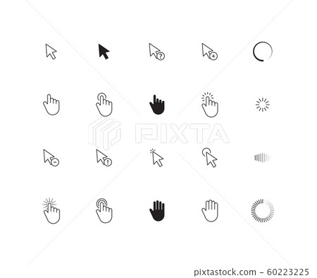 Interface cursor. Choosing here point ui touch click arrows and hand screen pointing vector icons 60223225