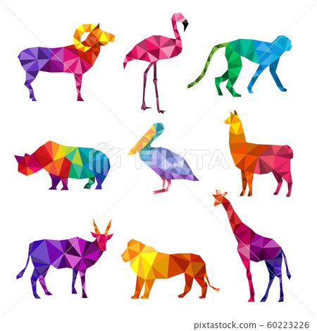 Polygonal animals. Low poly zoo silhouettes of animals triangular geometric shapes patterns vector origami collection 60223226