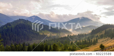 Beautiful mountain landscape with wooded slopes Beautiful mountain landscape with wooded slopes 60223589