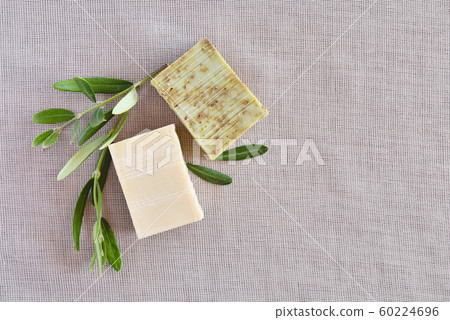 Handmade soap bars and olive branches 60224696