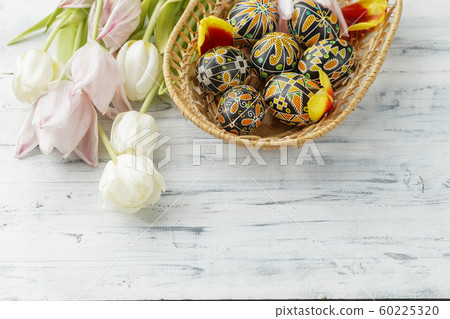 Easter eggs decorated with wax resist technique 60225320