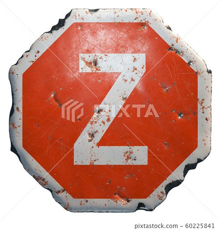 Public road sign in red and white with a capital letter Z in the center isolated on white background. 3d 60225841