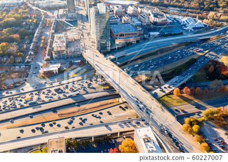Aerial Atlanta traffic on Highway I-85 and overpass in downtown Atlanta Aerial Atlanta traffic on Highway I-85 and overpass in downtown Atlanta 60227007