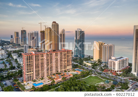Aerial view sunset in Sunny Isles Beach, Florida Aerial view sunset in Sunny Isles Beach, Florida 60227012