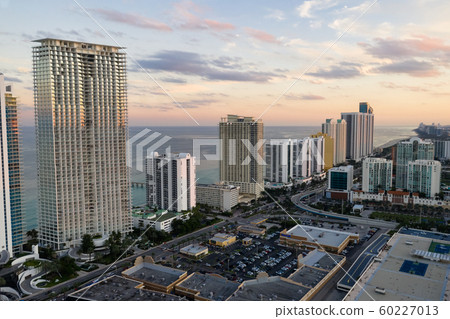Aerial view sunset in Sunny Isles Beach, Florida 60227013