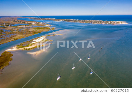 Aerial view Saint Augustine where canal meets the sea 60227015