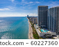Aerial view of buildings and hotels on the beach in Miami Beach 60227360