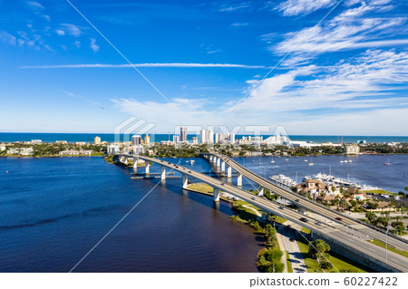 Aerial view Daytona Beach and split bridges crossing the Halifax River 60227422