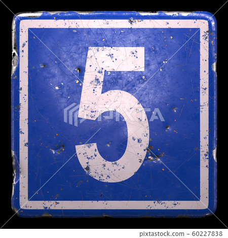 Public road sign in blue color with a capitol white letter 5 in the center isolated black background. 3d Public road sign in blue color with a capitol white letter 5 in the center isolated black background. 3d 60227838