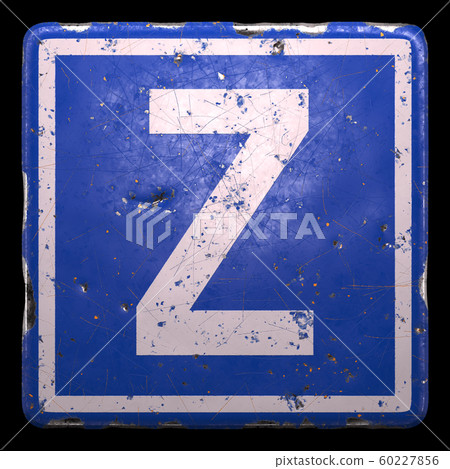 Public road sign in blue color with a capitol white letter Z in the center isolated black background. 3d 60227856