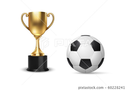 Realistic Vector 3d Blank Golden Champion Cup Icon wirh Soccer Ball Set Closeup Isolated on White. Design Template of Championship Trophy. Sport Tournament Award, Gold Winner Cup and Victory Concept Realistic Vector 3d Blank Golden Champion Cup Icon wirh Soccer Ball Set Closeup Isolated on White. Design Template of Championship Trophy. Sport Tournament Award, Gold Winner Cup and Victory Concept 60228241