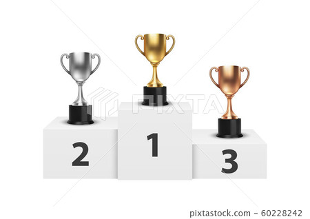 Vector 3d Blank Golden, Silver and Bronze Champion Cup on Winner Podium Closeup Isolated. Design Template of Championship Trophy. Sport Tournament Award, Winner Cup and Victory Concept Vector 3d Blank Golden, Silver and Bronze Champion Cup on Winner Podium Closeup Isolated. Design Template of Championship Trophy. Sport Tournament Award, Winner Cup and Victory Concept 60228242