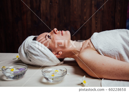 the beautiful girl lying in Spa massage sauna the beautiful girl lying in Spa massage sauna 60228658