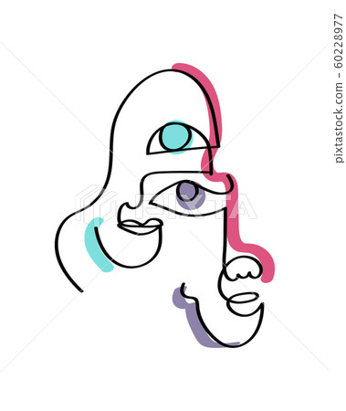 Set of abstract face one line drawing. Portrait minimalistic style. Fine one line drawing abstract face. One line drawing abstract faces. Modern continuous line art 60228977