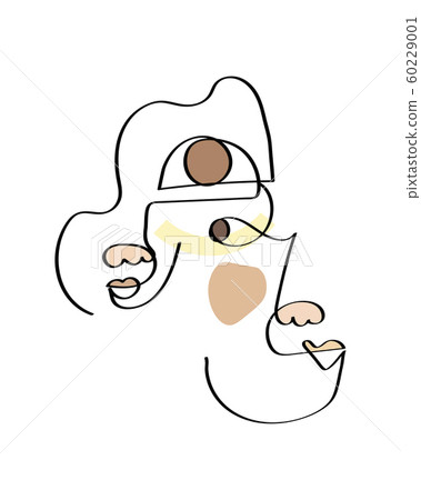 Set of abstract face one line drawing. Portrait minimalistic style. Fine one line drawing abstract face. One line drawing abstract faces. Modern continuous line art 60229001