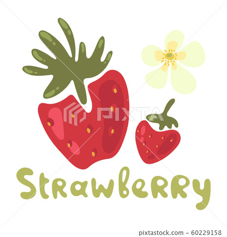 Strawberry with a flower. Modern simple flat vegetarian sign, cartoon bright natural fresh farm organic berry used for magazine, book, poster, menu cover, web pages. Natural food. Logo illustration