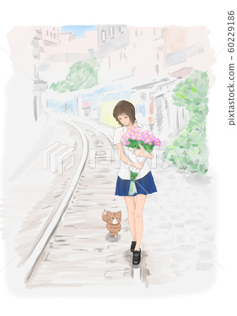 一個女孩與一束 一個女孩與一束 60229186