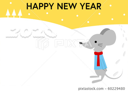 新年賀卡2020年鼠標和雪 60229480