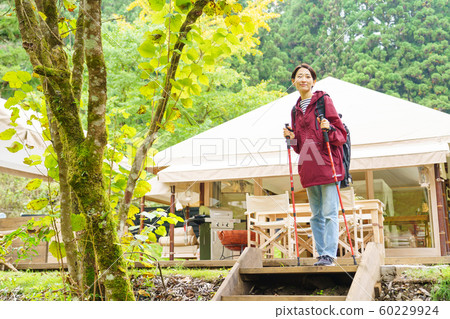 Trekking mountain girl mountaineering woman outdoor image 60229924