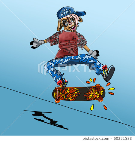 Vector illustration of a llama character in a sports style on a skateboard. Hipster llama rides on a 60231588