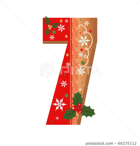Numbers Gingerbread cookies vector - number 7 with flowers, leaves christmas and snowflakes. Illustration cookies numbers 60235112
