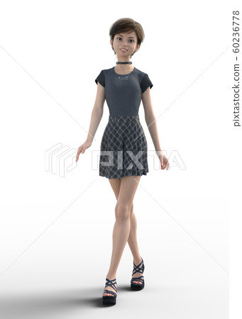 年輕休閒時尚女人perming3DCG插圖素材 60236778