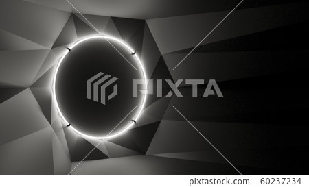 Abstract geometry lit by a neon white circle lamp 60237234