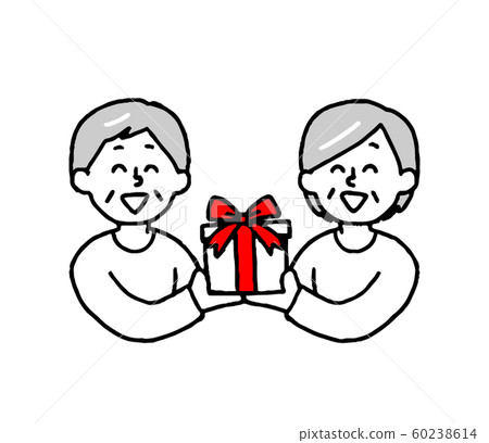 Senior plain clothes men and women who give goods (simple) Senior plain clothes men and women who give goods (simple) 60238614