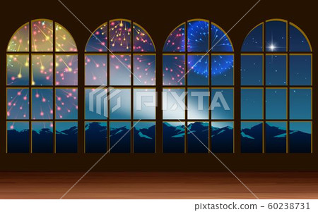 view of colorful firework on the mountain at windows 60238731
