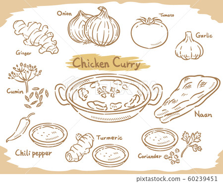 Curry, vegetable and spice material 60239451