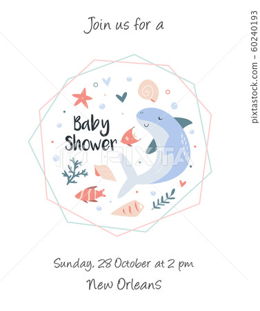 Cute Baby shower card with marine characters 60240193
