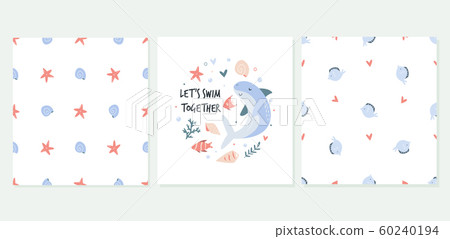 Cute set of greeting cards in a marine style 60240194