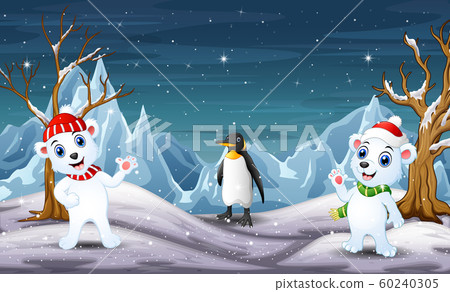 Polar bears and penguin in the north pole illustration Polar bears and penguin in the north pole illustration 60240305