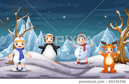 Cute children in different costume on winter Cute children in different costume on winter 60240306
