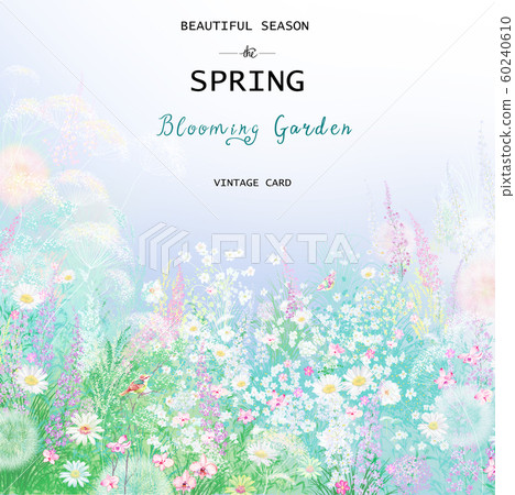 電子手繪美麗的春天的天空風景盒設計。 60240610